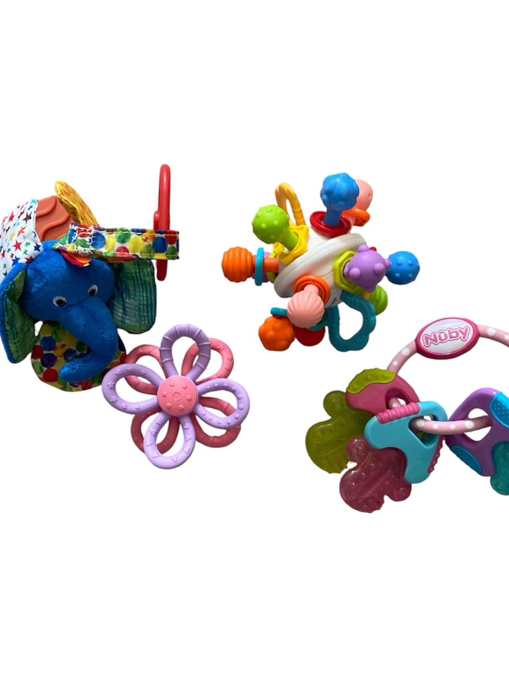 BUndle of 4, pictures, Multicolor Baby Teether & Sensory Rattle Set